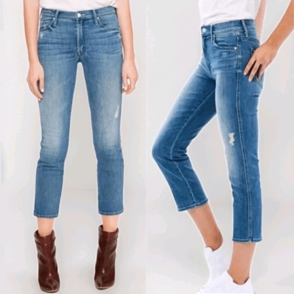 MOTHER Rascal Crop Jeans High Rise Graffiti Girl Distressed Womens 25 $238‎